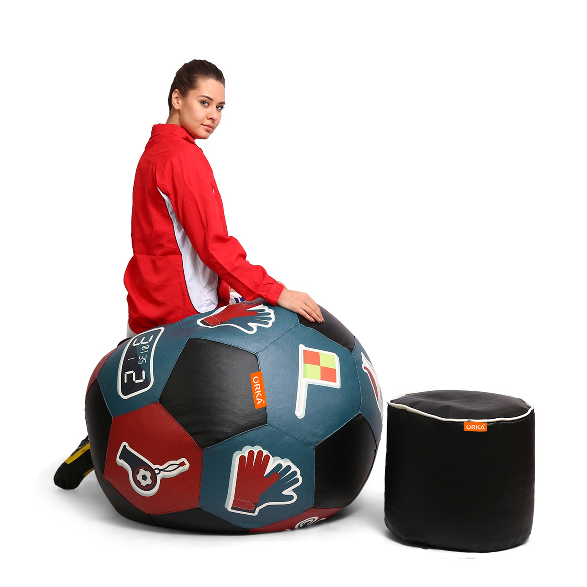 Orka Digital Printed XXL Foorball With Mathching Footstool Filled Bean Bag With Beans (FB38 Multicolor) view 4